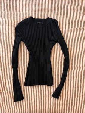Quince Black Ribbed Crewneck Slim Sweater